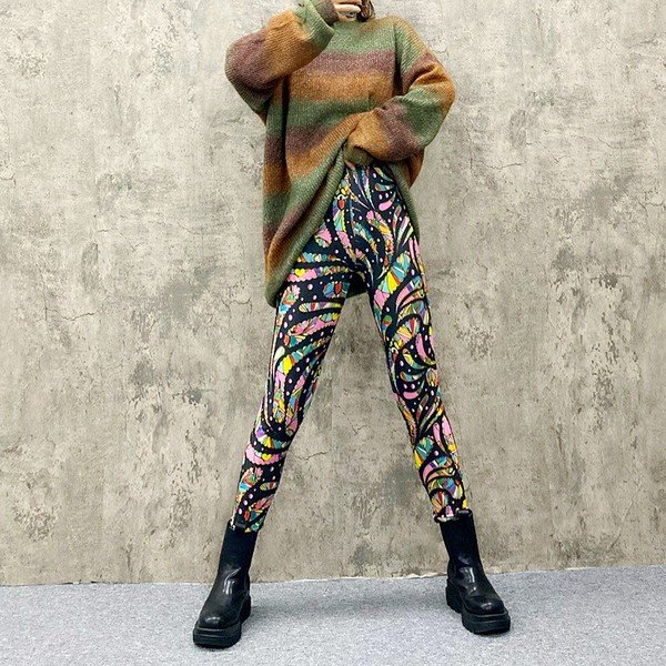 画像4: インパクト抜群の派手柄プリントデザイン　ストレッチレギンス (4)