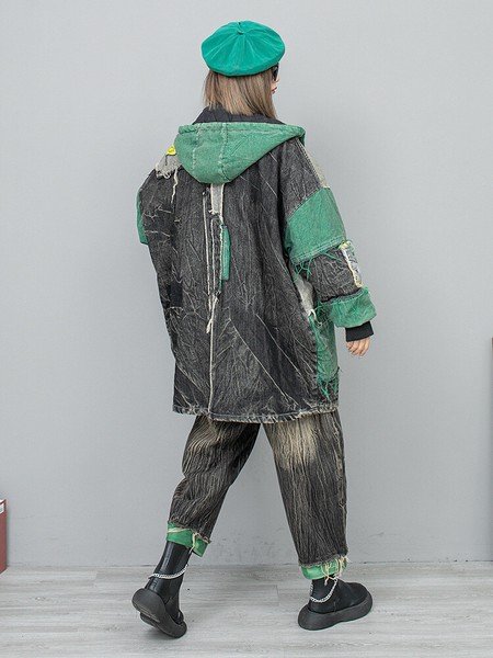 画像2: 目立ち個性派/ニットデニム生地切替アウター　ジャケット（納期2週間前後）【MARVELOUS　QUEEN】 (2)