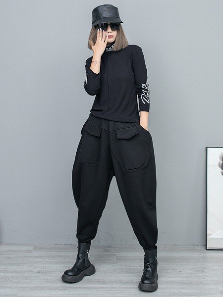 画像5: 個性派必見！カジュアル ストリート系　ブラックデザイン　ワイドパンツ/パンツ/ボトム（納期2週間前後）【MARVELOUS　QUEEN】 (5)