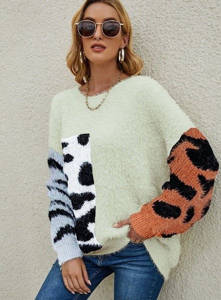 画像2: アニマル柄切替　ニット生地デザイン　長袖トップス　セーター     ＭＡＲＶＥＬＯＵＳ【MARVELOUS　QUEEN】 (2)