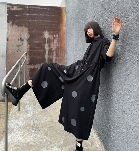 画像2: 目立ち度MAX！個性派ファッションインパクトあり/ゆったりデザイン　オールインワン　シャツワンピース【MARVELOUS　QUEEN】納期2週間前後 (2)