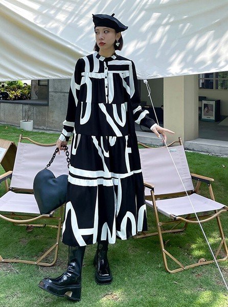 画像4: 個性派ファッション　配色デザインデザイン　長袖シャツロングワンピース【MARVELOUS　QUEEN】 (4)