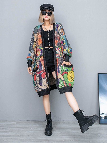 画像3: 個性派必見！カジュアル ストリート系　派手柄デザイン　ニット生地アウター　ジャケット　コート【MARVELOUS　QUEEN】(納期2週間前後） (3)
