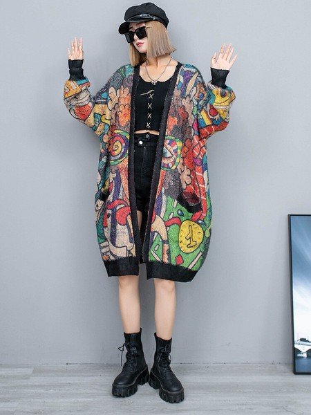 画像5: 個性派必見！カジュアル ストリート系　派手柄デザイン　ニット生地アウター　ジャケット　コート【MARVELOUS　QUEEN】(納期2週間前後） (5)