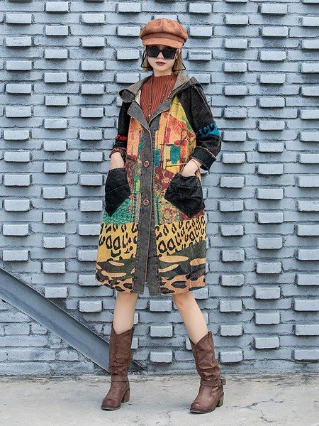 画像4: 個性派必見！カジュアル ストリート系　デニム生地切替デザイン　アウター　ジャケット　コート【MARVELOUS　QUEEN】 (4)