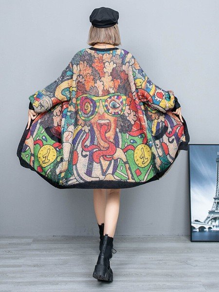 画像4: 個性派必見！カジュアル ストリート系　派手柄デザイン　ニット生地アウター　ジャケット　コート【MARVELOUS　QUEEN】(納期2週間前後） (4)