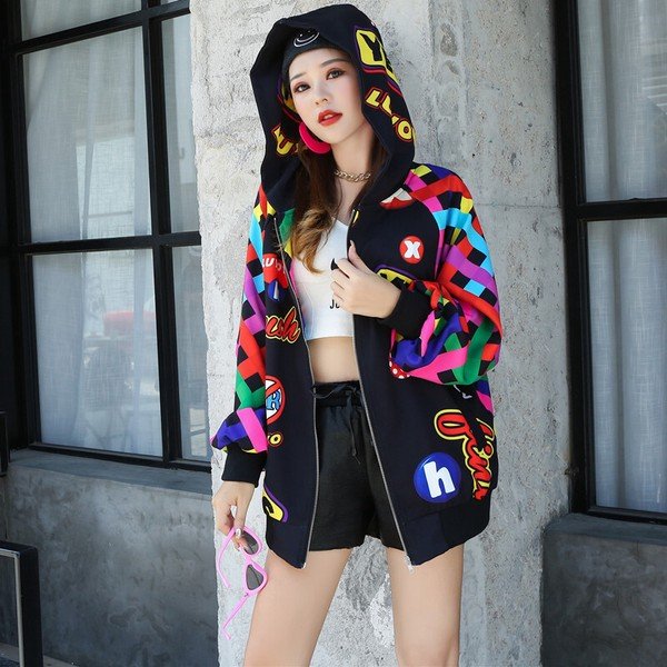 画像6: インパクトあり！ストリート系！プリントデザイン　　フード付きアウター パーカー（納期2週間前後）【MARVELOUS　QUEEN】 (6)