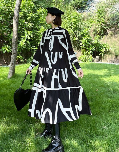 画像6: 個性派ファッション　配色デザインデザイン　長袖シャツロングワンピース【MARVELOUS　QUEEN】 (6)