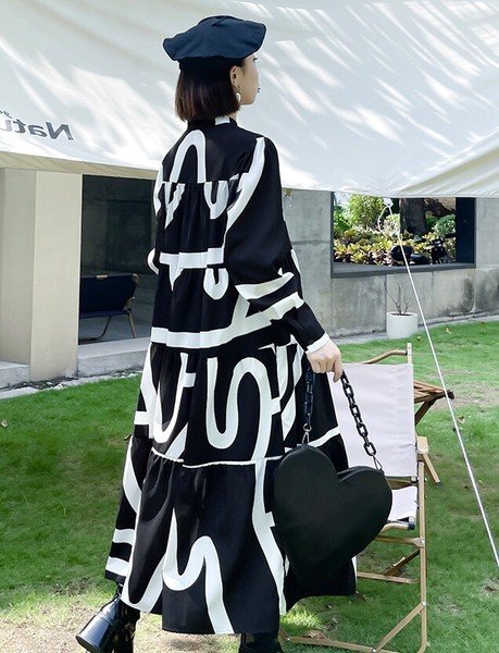 画像2: 個性派ファッション　配色デザインデザイン　長袖シャツロングワンピース【MARVELOUS　QUEEN】 (2)