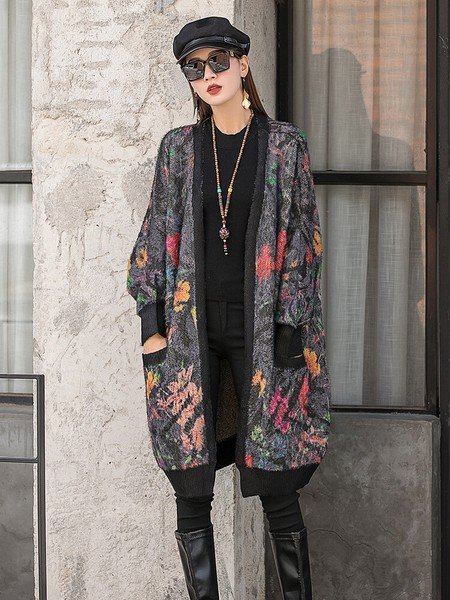 画像5: 個性派必見！カジュアル ストリート系　派手柄デザイン　ニット生地アウター　ジャケット　コート【MARVELOUS　QUEEN】(納期2週間前後） (5)