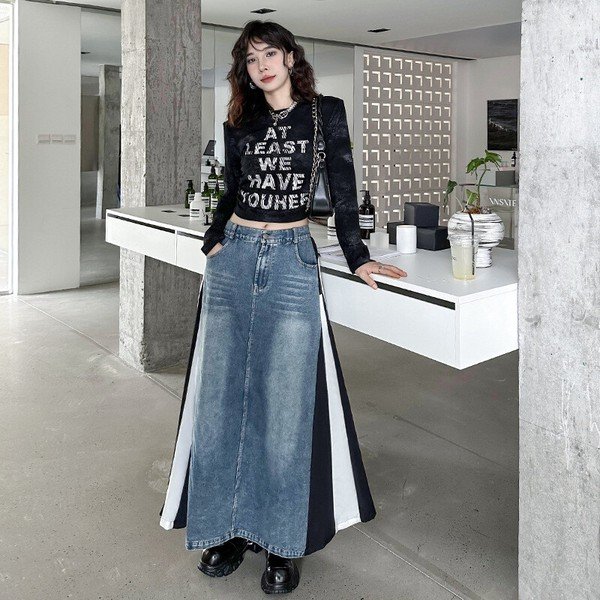 画像5: 目立ち度MAX！オシャレなデニム生地切替デザイン　ボトム　パンツ【MARVELOUS　QUEEN】 (5)