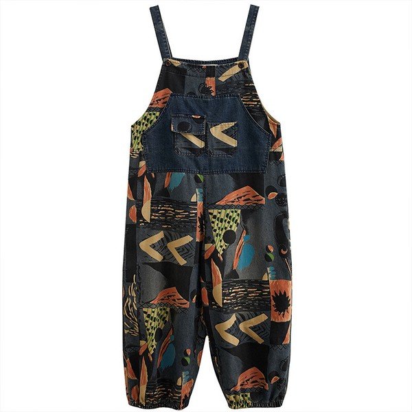 画像2: 個性派スタイル 　派手柄デザイン　サロペット　　デニム生地オールインワン【MARVELOUS　QUEEN】(納期2週間前後） (2)