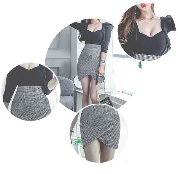 画像7: エレガントな肩フリル　千鳥柄切替　キャバドレス　ミニドレス　キャバワンピ【MARVELOUS　QUEEN】 (7)