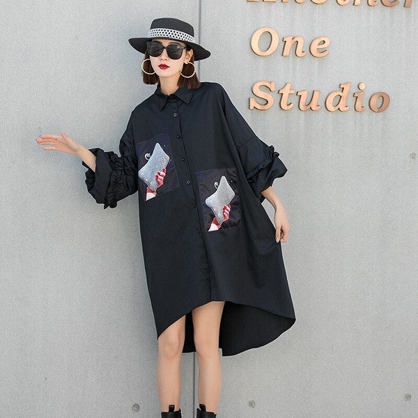 画像8: 目立ち度MAX！インパクトありのプリントデザイン　長袖シャツワンピース【MARVELOUS　QUEEN】（納期2週間前後） (8)