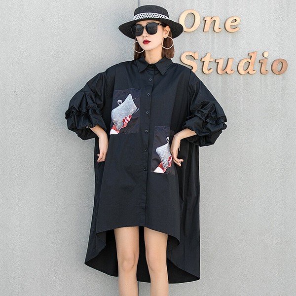 画像2: 目立ち度MAX！インパクトありのプリントデザイン　長袖シャツワンピース【MARVELOUS　QUEEN】（納期2週間前後） (2)