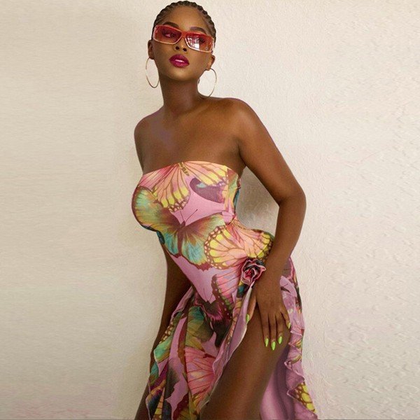 画像4: セクシーな裾アシンメデザイン　蝶々プリントデザイン　ミニドレス　キャバドレス【MARVELOUS　QUEEN】 (4)