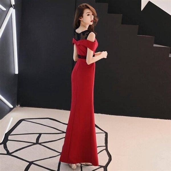 画像7: sexyな肩魅せスタイル胸元レースデザイン　ストレッチロングドレス【MARVELOUS　QUEEN】 (7)