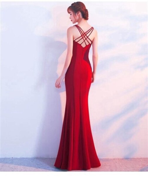 画像2: 大きなサイズ（XLサイズ）sexyな3連肩紐デザインストレッチフレアーロングドレス【MARVELOUS　QUEEN】 (2)