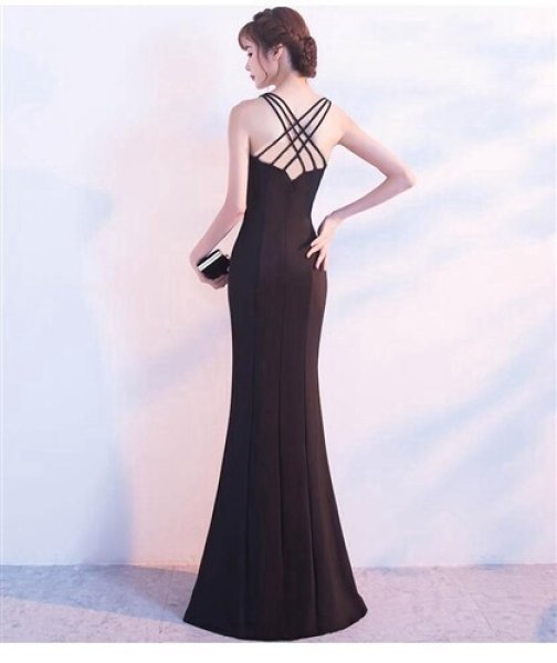 画像5: 大きなサイズ（XLサイズ）sexyな3連肩紐デザインストレッチフレアーロングドレス【MARVELOUS　QUEEN】 (5)