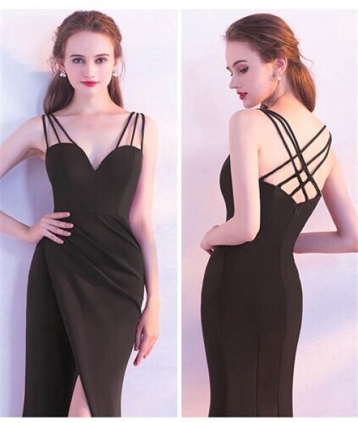 画像6: 大きなサイズ（XLサイズ）sexyな3連肩紐デザインストレッチフレアーロングドレス【MARVELOUS　QUEEN】 (6)