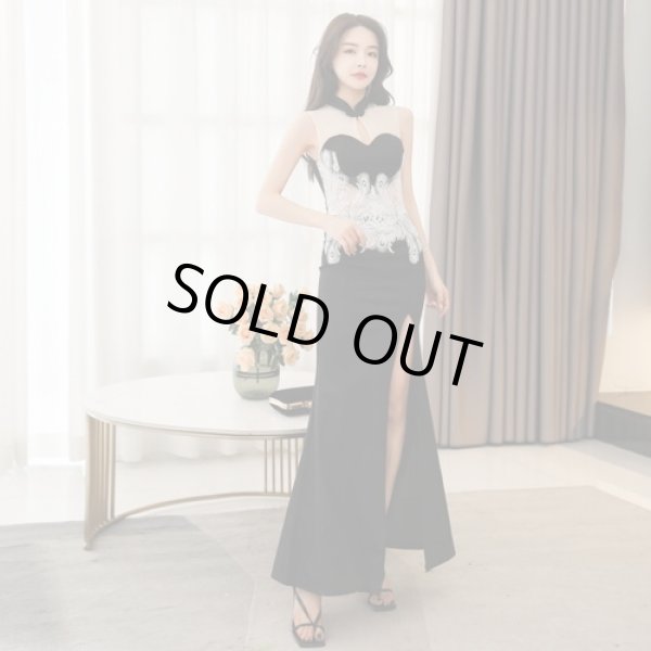 画像4: 大きなサイズ（XXL)　ロングドレス　エレガントなメッシュレースザインパーティードレス【MARVELOUS　QUEEN】 (4)