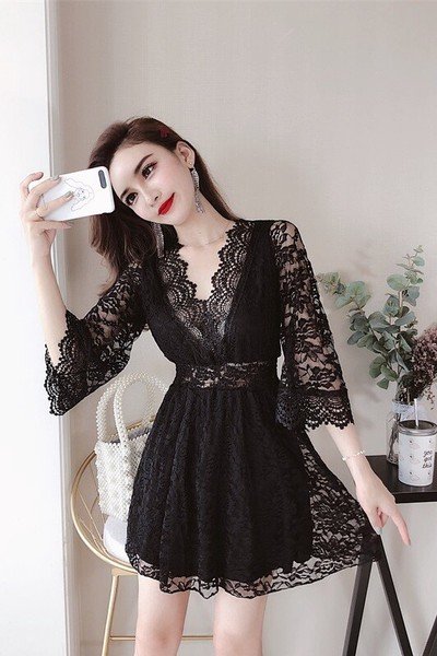 画像5: エレガントな総レースデザイン　ミニドレス　キャバドレス【MARVELOUS　QUEEN】 (5)