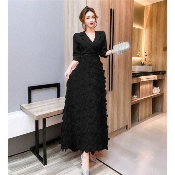 画像2: ロングドレス　キャバドレス　エレガントなフロントデザイン　ロングドレス【MARVELOUS　QUEEN】(納期2週間前後） (2)