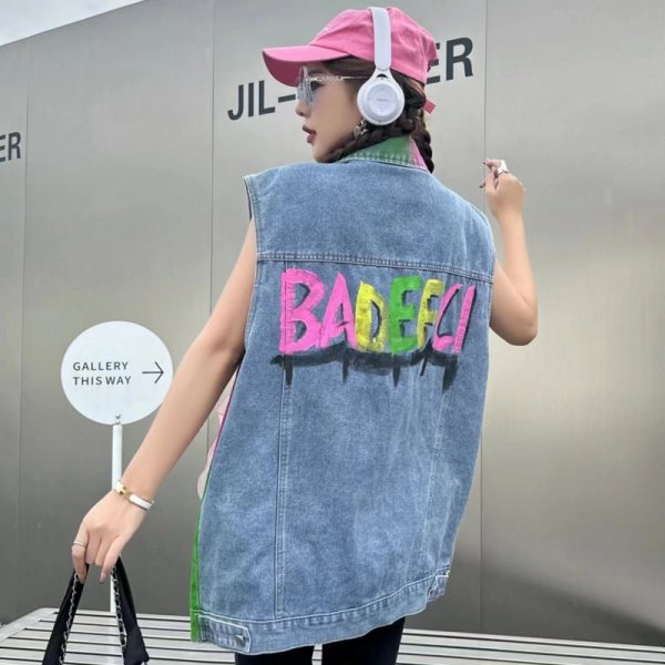 画像4: 目立ち個性派/インパクト抜群のペイントデザイン　袖なし　アウター　デニム　ジャケット【MARVELOUS　QUEEN】(納期2週間前後） (4)