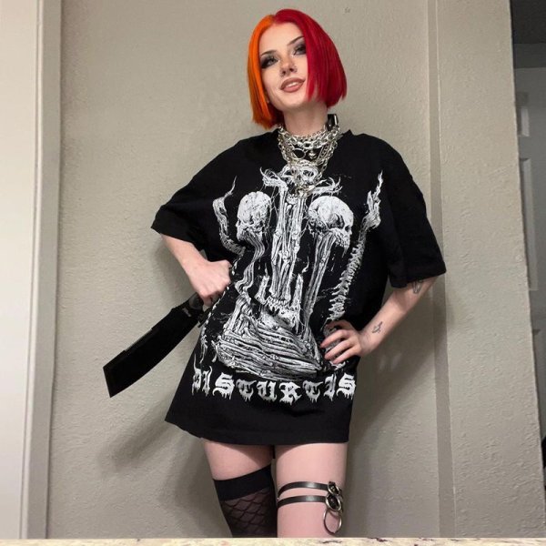 画像6: 目立ち度MAX！個性派ファッション　ドクロプリントデザイン　半袖トップス　Tシャツ【MARVELOUS　QUEEN】 (6)