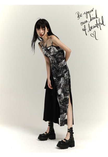 画像8: セクシーな肩魅せ　綺麗な和柄デザインストレッチロングドレス　キャバドレス (8)