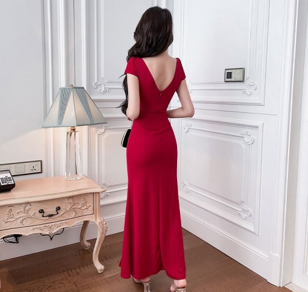 画像6: セクシーなフロント魅せレースデザイン　ストレッチロングドレス　キャバドレス (6)