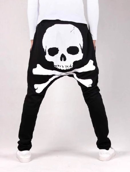 画像2: 個性派必見！ドクロプリントデザイン　サルエルパンツ/パンツ/ボトム　 (2)