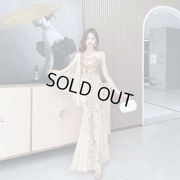 画像6: セクシーなワンショルダーデザイン　スパンコール装飾デザイン　ロングドレス　キャバドレス (6)