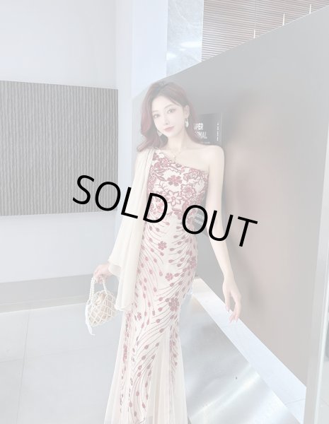 画像4: セクシーなワンショルダーデザイン　スパンコール装飾デザイン　ロングドレス　キャバドレス (4)