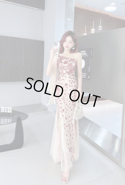 画像8: セクシーなワンショルダーデザイン　スパンコール装飾デザイン　ロングドレス　キャバドレス (8)