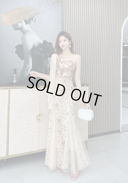 画像5: セクシーなワンショルダーデザイン　スパンコール装飾デザイン　ロングドレス　キャバドレス (5)