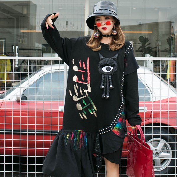 画像4: インパクトあり！目立ち度抜群！斜めアシンメデザイン　プリントデザインワンピース【MARVELOUS　QUEEN】 (4)