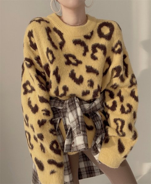 画像4: 個性派ファッション！キュートなアニマル柄デザイン　ニット生地トップス　セーター【MARVELOUS　QUEEN】 (4)