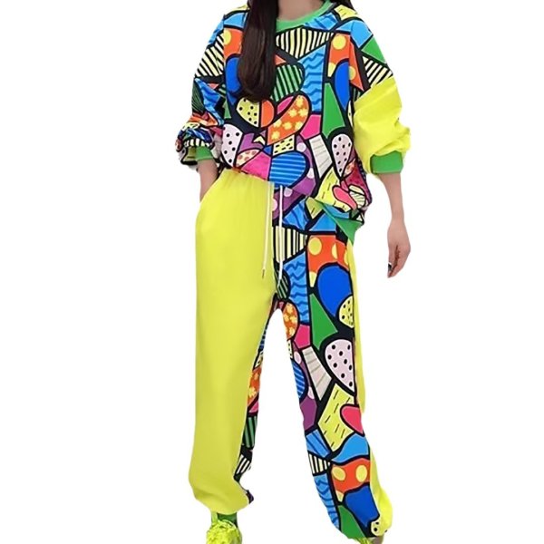 画像2: トップス＆パンツセット　派手柄デザイン　2ピースセット　セットアップ (2)