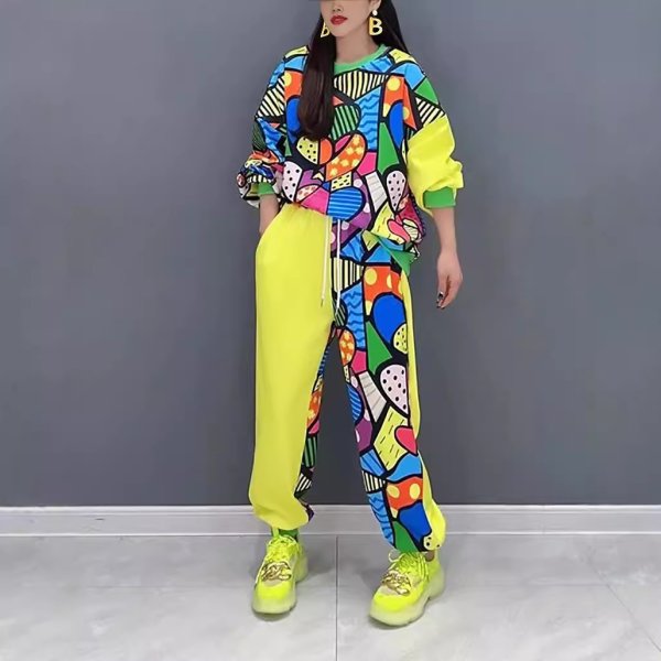 画像4: トップス＆パンツセット　派手柄デザイン　2ピースセット　セットアップ (4)