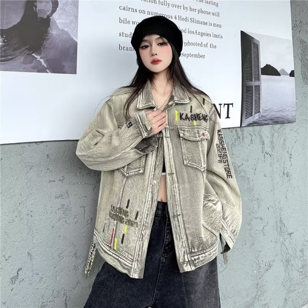 画像6: 目立ち個性派デザイン デニム生地アウター　ジャケット　Ｇジャン【MARVELOUS　QUEEN】 (6)