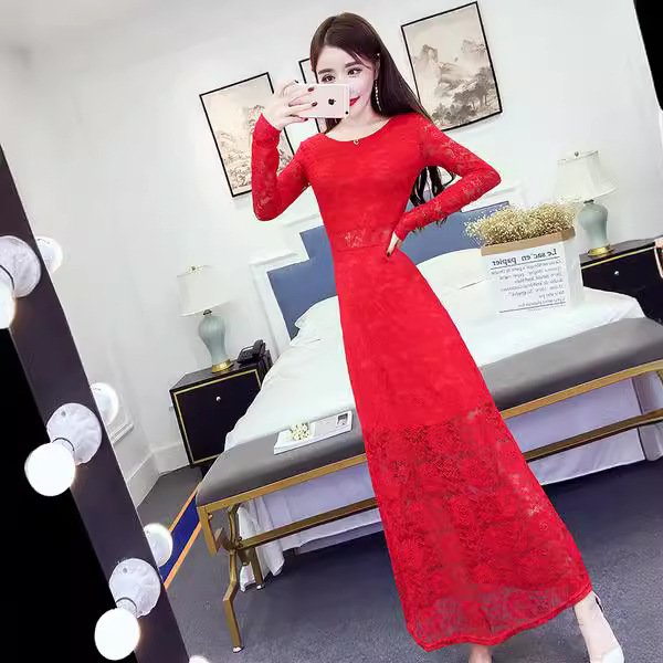 画像4: エレガントな総レースデザイン　ロングドレス　キャバドレス (4)