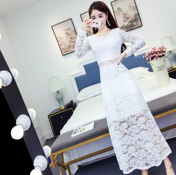 画像5: エレガントな総レースデザイン　ロングドレス　キャバドレス (5)