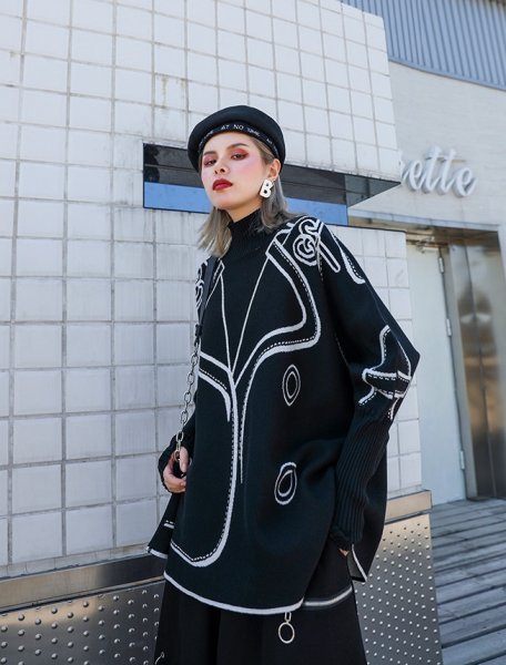 画像7: 個性派ファッション！オシャレなジャケット風柄デザイン　ニット生地トップス　セーター【MARVELOUS　QUEEN】 (7)