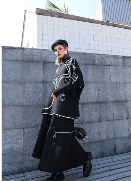 画像8: 個性派ファッション！オシャレなジャケット風柄デザイン　ニット生地トップス　セーター【MARVELOUS　QUEEN】 (8)