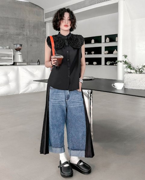 画像6: 度MAX！オシャレなデニム生地とプリーツデザインパンツ　ボトム【MARVELOUS　QUEEN】 (6)