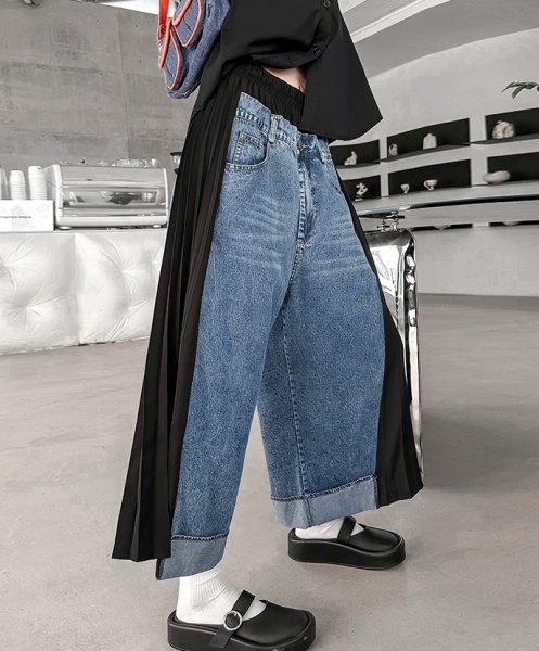 画像7: 度MAX！オシャレなデニム生地とプリーツデザインパンツ　ボトム【MARVELOUS　QUEEN】 (7)