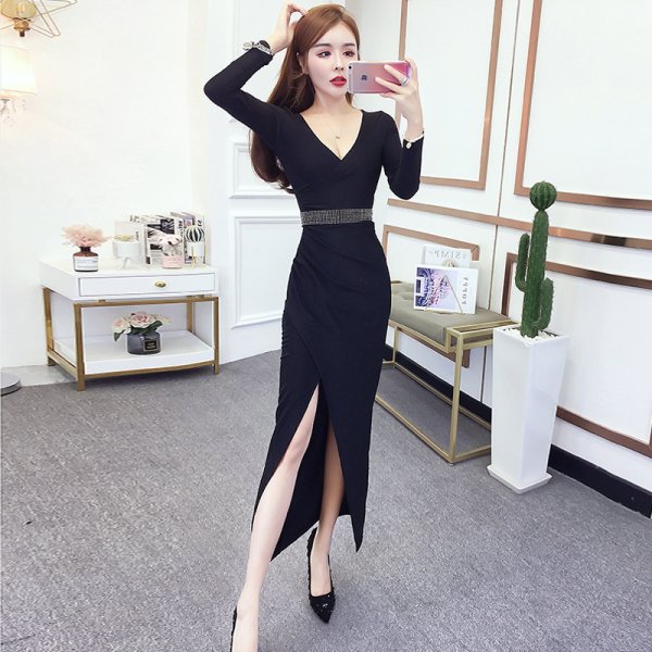 画像6: エレガントなラメ装飾デザイン　ストーン装飾帯付きデザイン　ロングドレス　キャバドレス (6)