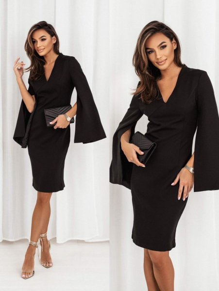 画像8: エレガントな袖フリルデザイン　ミニドレス　キャバドレス　キャバワンピ (8)