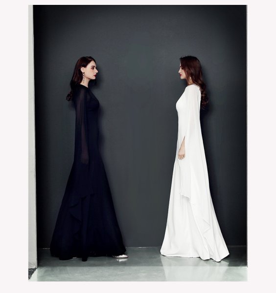 画像7: 大きなサイズ（XXLサイズ）欧米style！エレガントなデザイン肩シフォンフリル　ロングドレス　キャバドレス【MARVELOUS　QUEEN】 (7)